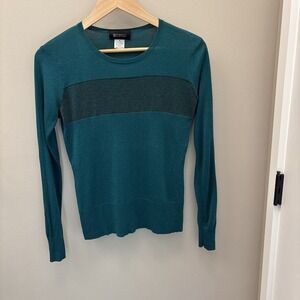 Vintage Barneys CO-OP Green Silk Cashmere Lightweight Sweater Metallic Band MED